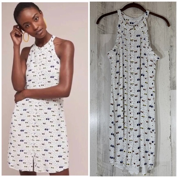 Anthropologie Dresses & Skirts - Larke Anthropologie Mini Dress Size XS Sunglasses Polka Dot Button‎ Front Halter
